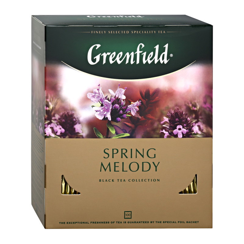Чай Greenfield "Spring Melody" 100 пакетиков, черный + чабрец — Абсолют