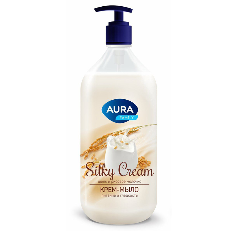 Мыло жидкое  1л. "AURA Sliky Cream" Шелк и рисовое молочко, дозатор/6