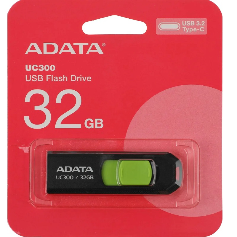 Память USB (Type-C) 3.2 FlashDrive  32GB A-Data, черн./зелен. — Абсолют