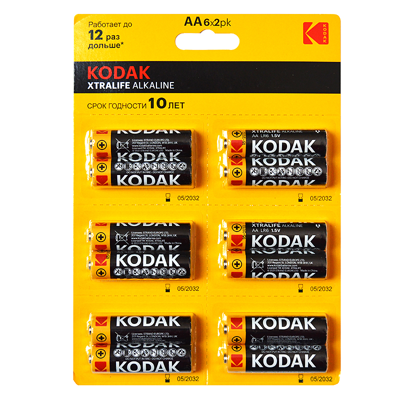 Эл.пит. АА/(alkaline) Kodak XTRALIFE, блистер 12 шт./12