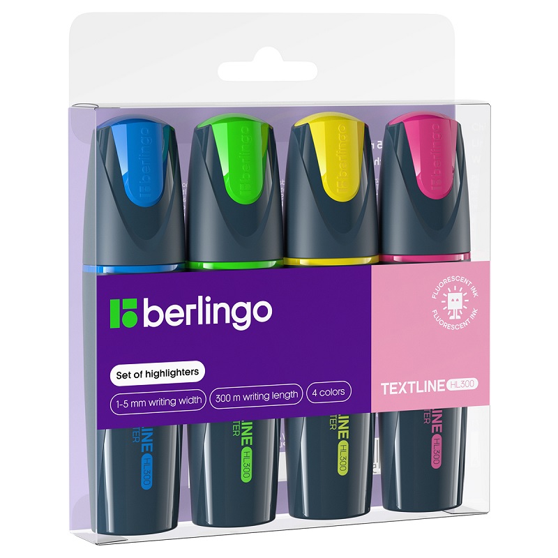 НАБОР 4цв. Текст.-маркер Berlingo "Textline HL300" 1-5мм