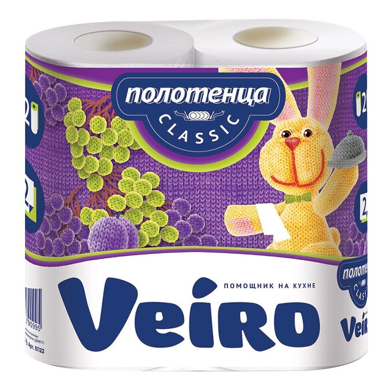 Полотенца бум.  VEIRO 2-х сл., 2 рулона, 2х12,5м/12/24
