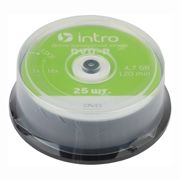 Диск DVD-R "INTRO" 4.7Gb 16x  Cake Box 25 шт — Абсолют