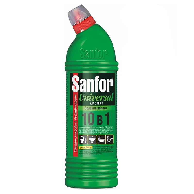 Средство для чистки сантехники Sanfor gel "Зеленое яблоко" 750мл. — Абсолют