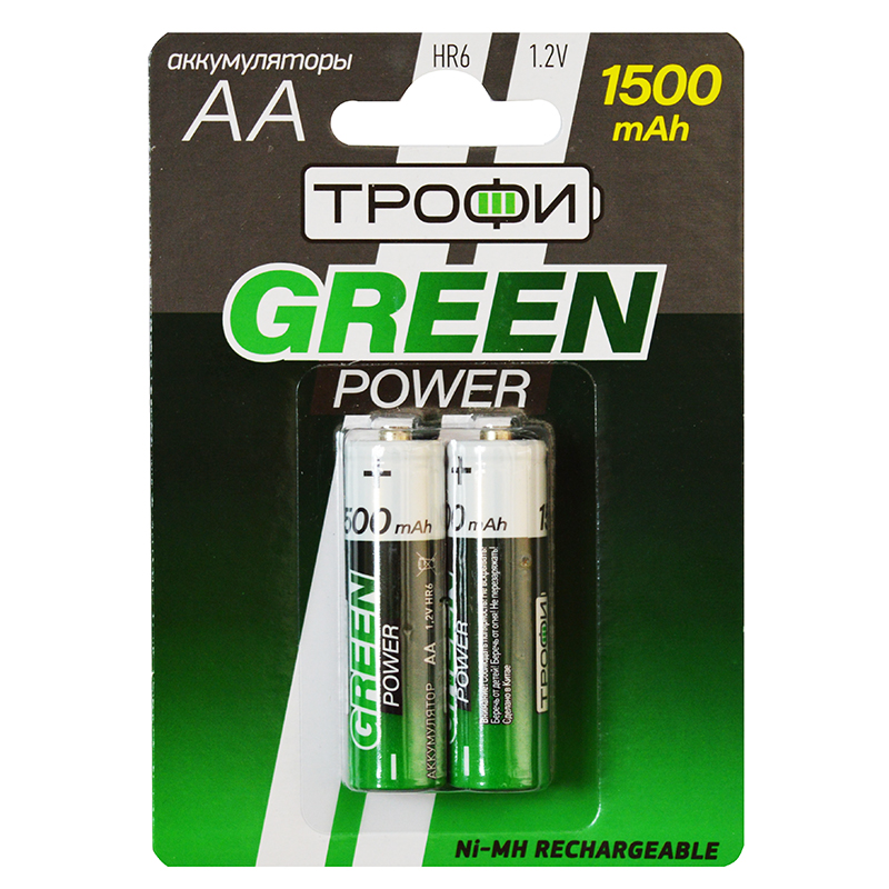 Аккумулятор АА/ ТРОФИ 1500mAh,Greeen Power, блистер 2 шт./