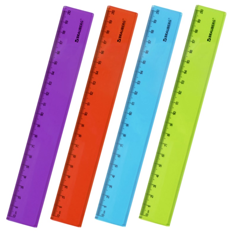 Линейка 20 см пласт. Brauberg, тонир., ассорти/