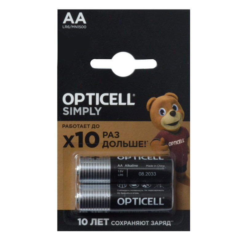 Эл.пит. АА/(alkaline) OPTICELL SIMPLY, отрывной блистер 2шт./10 Эл.пит. АА/(alkaline) OPTICELL SIMPLY, отрывной блистер 2шт./10