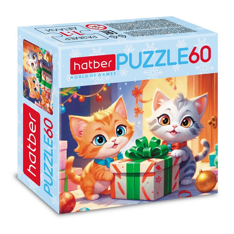 Пазлы-игра 60 эл., А5, Забавные котики (230х165мм)