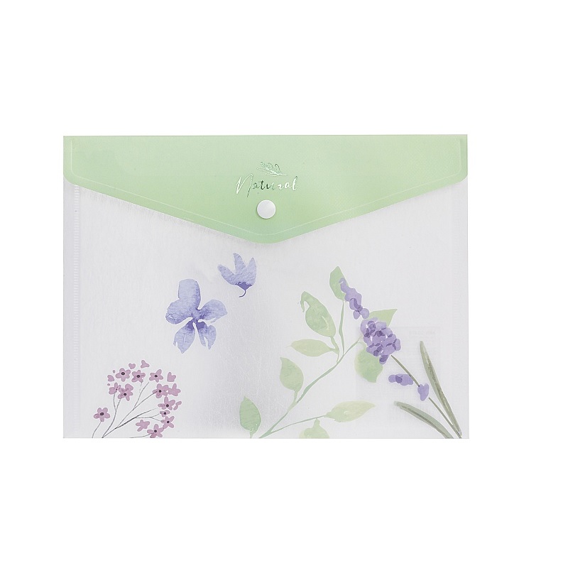Папка на кнопке А5 Hatber пласт. Natural Blue Flowers, 180мкм, текстура с печатью