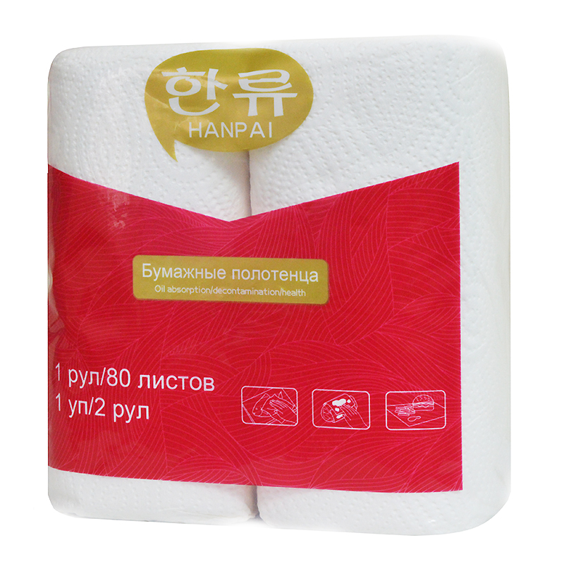 Полотенца бум.  Hanpai 2-х сл., 80 л., 2 рулона, лист 210х220мм/16