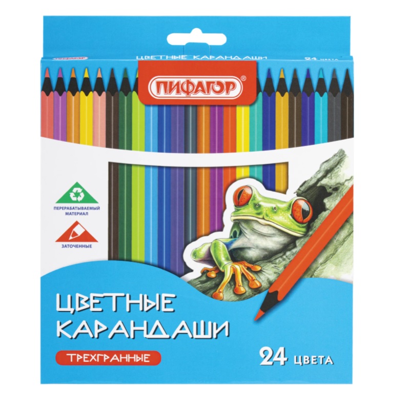 Карандаши 24 цв. Пифагор "Стандарт",трехгран.корп., карт.уп.