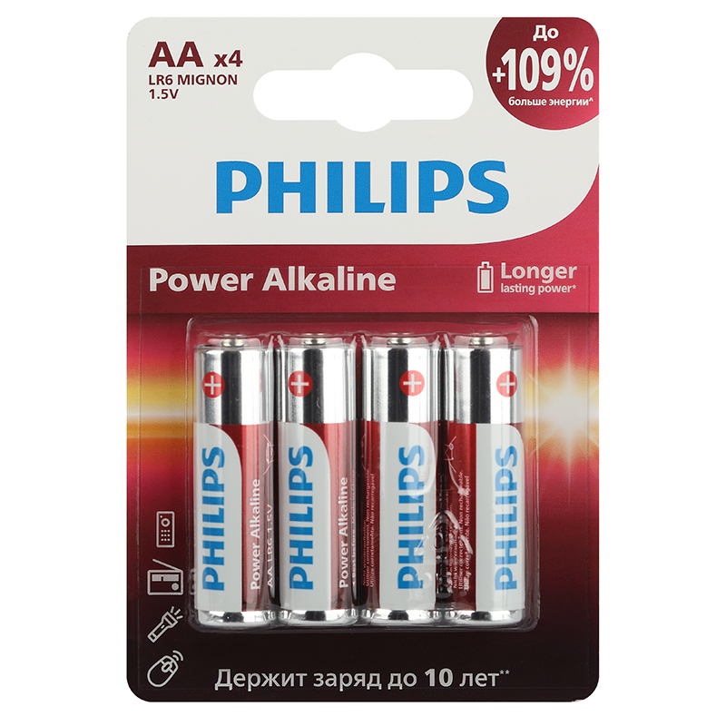 Эл.пит. АА/(alkaline) Philips Power, блистер  4 шт./48