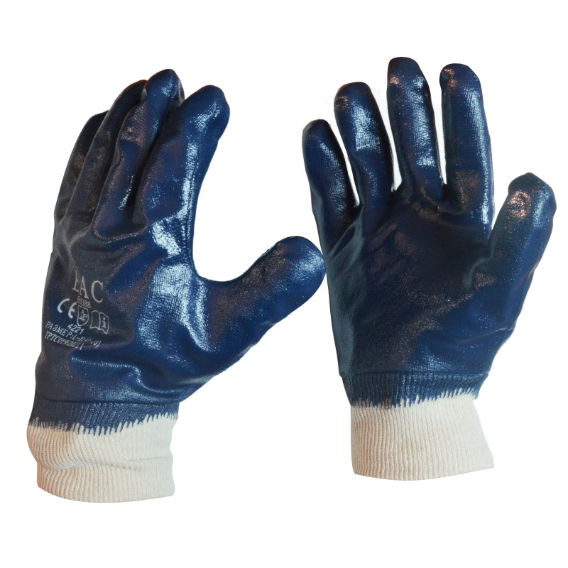 Перчатки маслобензостойкие с нитриловым покрытием, L-XL, темно-синие — Абсолют