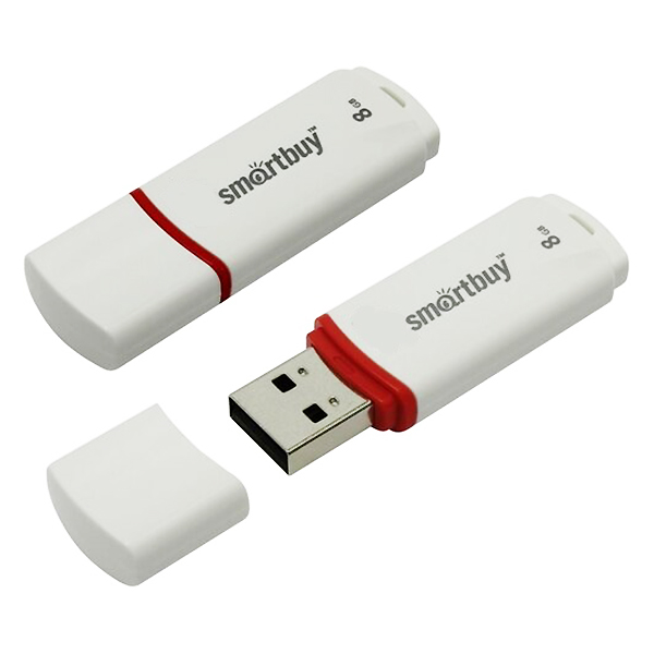 Память USB2.0 FlashDrive  8GB Smartbuy Crown, белый — Абсолют