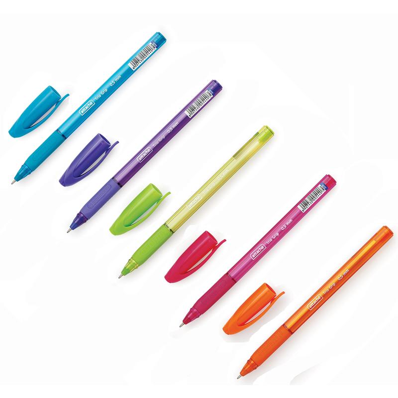 Ручка шар. син. 0,5мм Attache Trio Grip, на масл.осн., грип,корп.ассорти/12