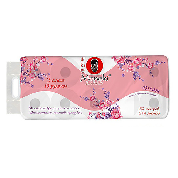 Бумага туалетная Maneki 3-сл.аром.Сакура (в упак.10 рул.)30м
