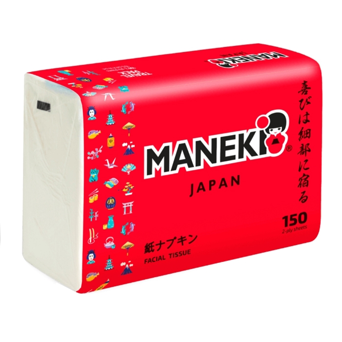Салфетки бумажные в полиэтиленовой упаковке Maneki RED,  2 слоя (150 шт.) — Абсолют