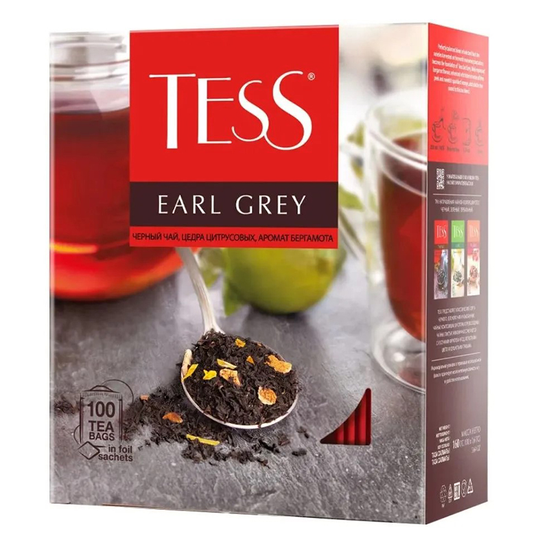Чай "Тесс Earl grey" 100 пакетиков, черный+бергамот — Абсолют