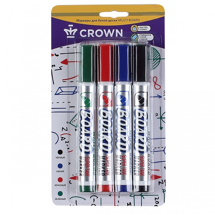 Набор маркеров для доски "CROWN СВМ-1000" 4 цвета — Абсолют