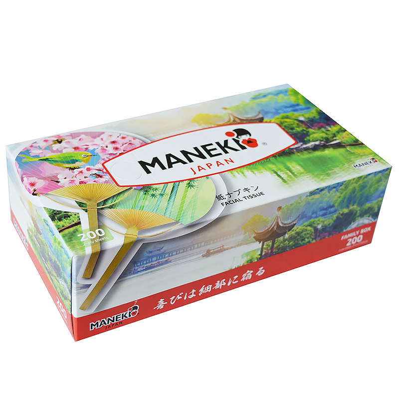 Салфетки бумажные в коробке Maneki Japan, 2 слоя (200 шт.) — Абсолют