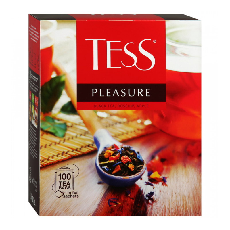 Чай Tess "Pleasure", 100 пакетиков, черный+наполнитель — Абсолют