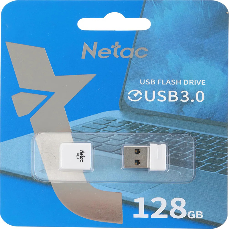 Память USB 3.0 FlashDrive 128GB Netac U116, белая — Абсолют