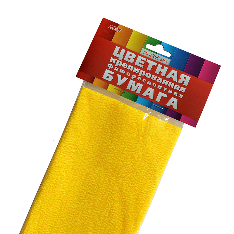 Бумага крепированная флюоресцентная Hatber, 1 рулон (50*250 см), желтая — Абсолют