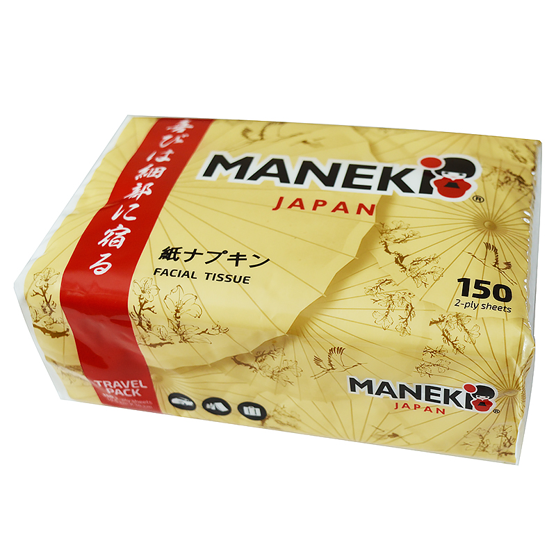 Салфетки бумажные в полиэтиленовой упаковке Maneki Kabi,  2 слоя (150 шт.) — Абсолют