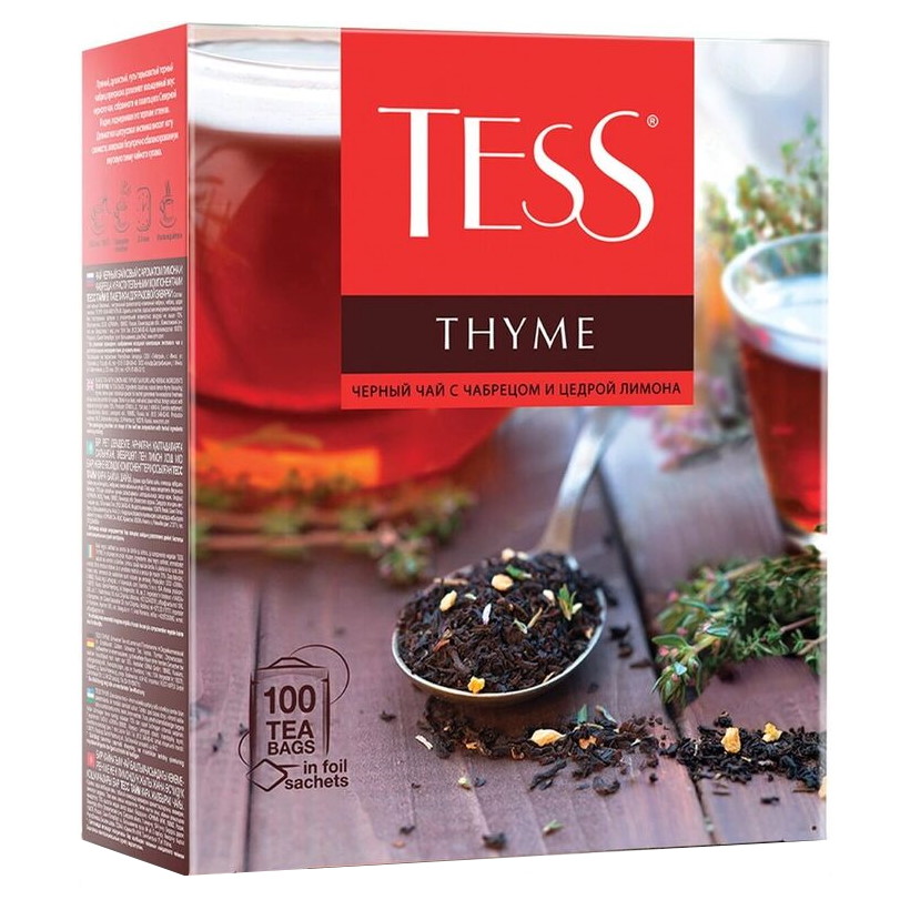 Чай Tess "Thyme", 100 пакетиков, черный+чабрец — Абсолют