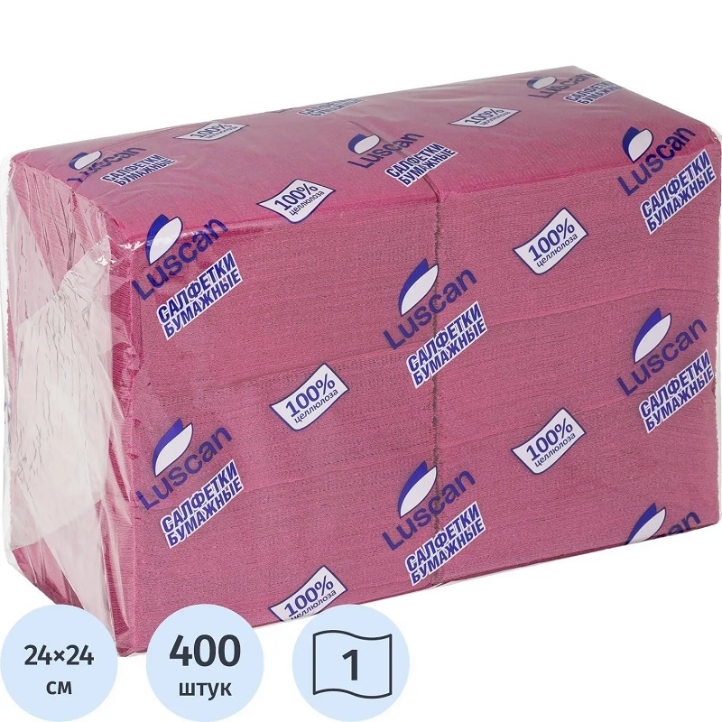 Салфетки 1 сл.(упак 400шт.) Luscan, 24см*24см, бордовый