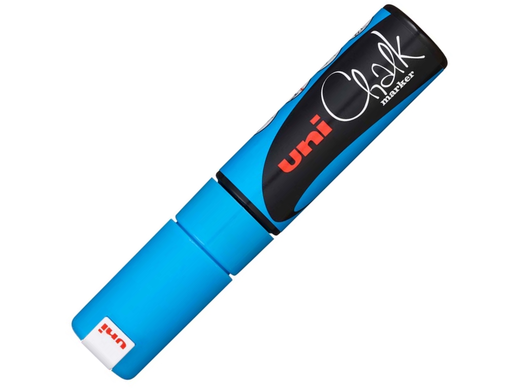 Маркер меловой "UNI Chalk", 8 мм, голубой флуоресцентный — Абсолют