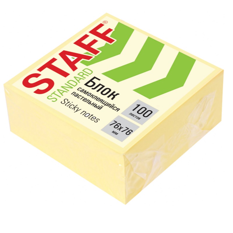 Блок с кл.сл. 76х76, STAFF, 400л., пастель, желтый