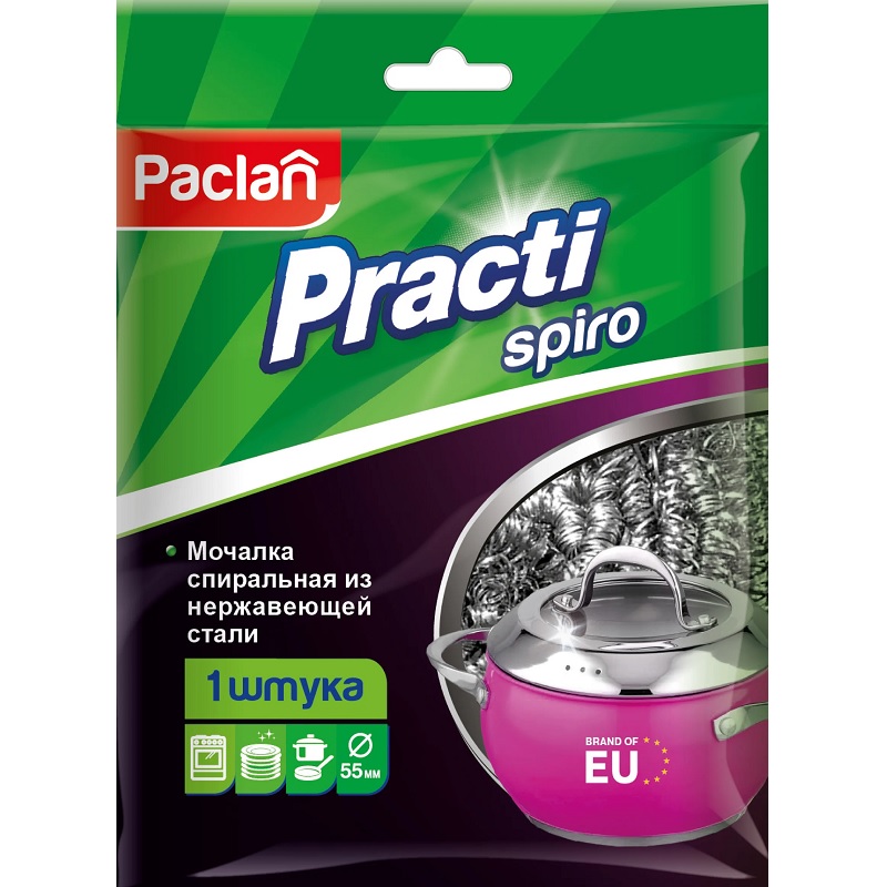 Губка д/посуды Paclan "Practi Spiro", металлич.сетчатая, 15 г, для гриля, плиты. — Абсолют