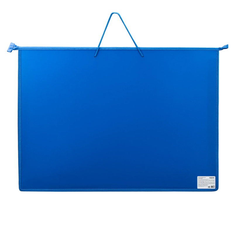 Папка на молнии А2 Пифагор пласт. 1 отд. ручки-шнурок, синяя