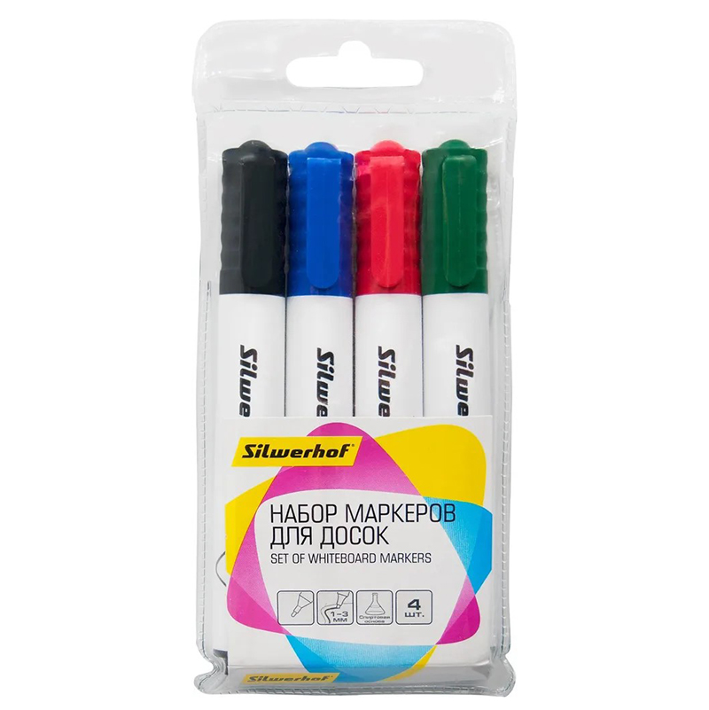 Набор маркеров для доски "Silwerhof Prime" 1-3мм., 4 цвета — Абсолют