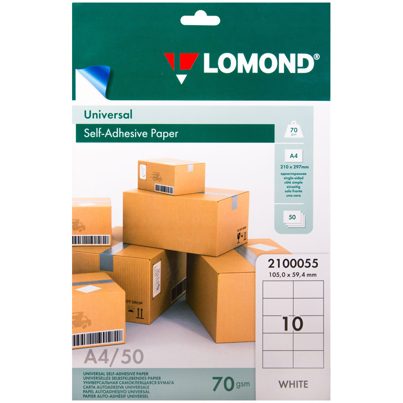 Наклейки Lomond 10 на А4 50л, (59,4*105 мм), бел. Наклейки Lomond 10 на А4 50л, (59,4*105 мм), бел.
