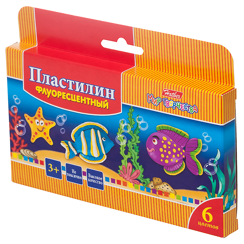 Пластилин 06 цв. 090г. "Хатбер"Морская семейка, флуор., воск./ Пластилин 06 цв. 090г. "Хатбер"Морская семейка, флуор., воск./