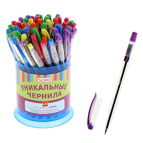 Ручка ш. син. 0,7мм Cello Slimo, игловид.наконеч., корп.ассорти/50