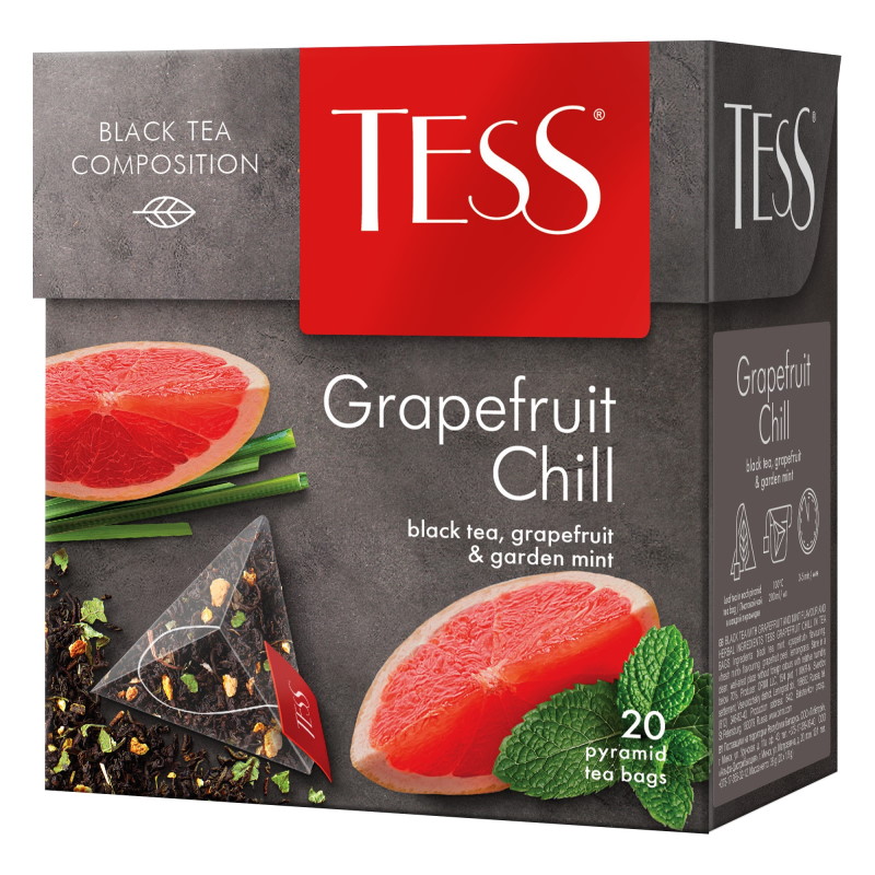 Чай Tess "Grapefruit Chill", 20 пирамидок, черный+грейпфрут+мята  — Абсолют