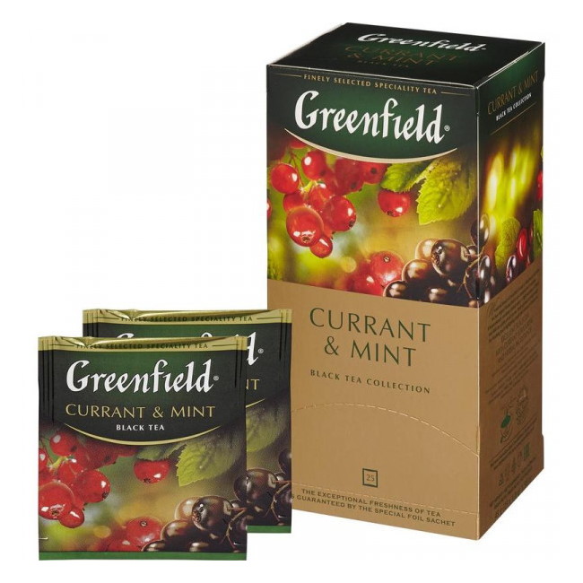 Чай Greenfield "Currant&Mint" 25 пакетиков, черный+смородина — Абсолют