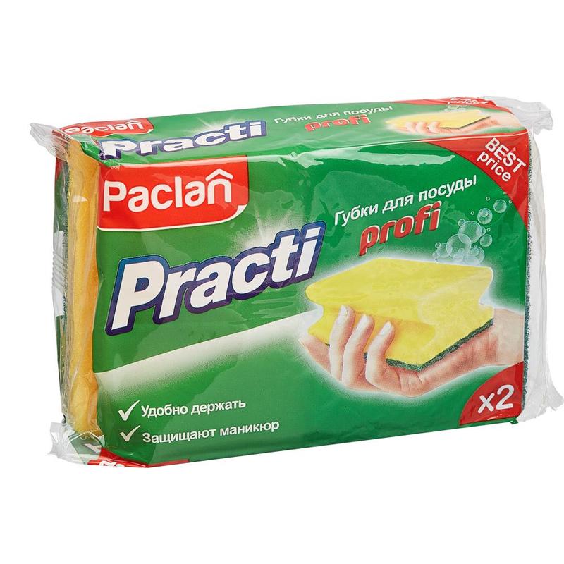Губка для посуды "Paclan Practi" 9x7x5 см.,  2шт/уп. — Абсолют