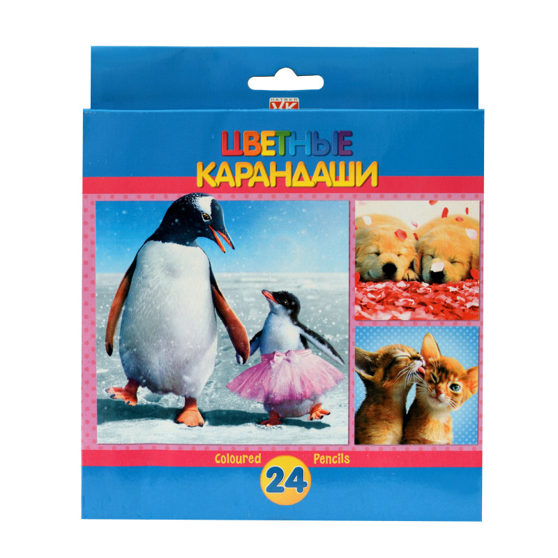 Карандаши 24 цв."Хатбер","Забавные зверята",карт.уп.