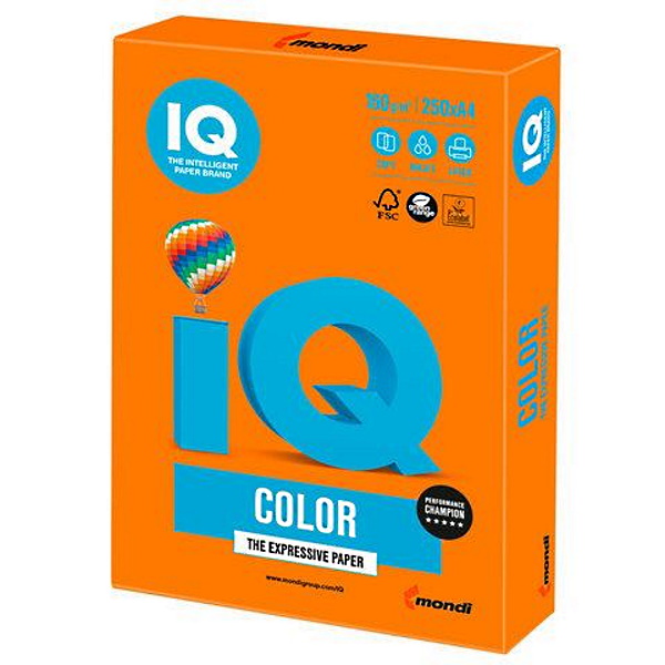 Бумага цветная "IQ" оранжевый, 160г., 250л. — Абсолют