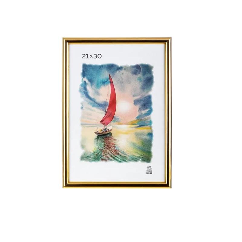 Фоторамка А4 пласт./Зебра/ 21х30см, золото, вставка пластик/25