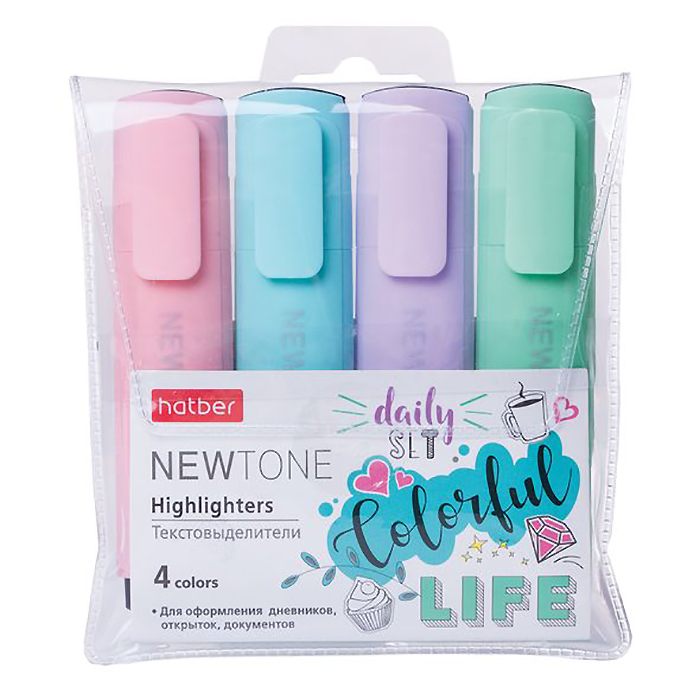 Набор текстовыделителей Hatber "NEWtone Pastel", 4 цвета — Абсолют