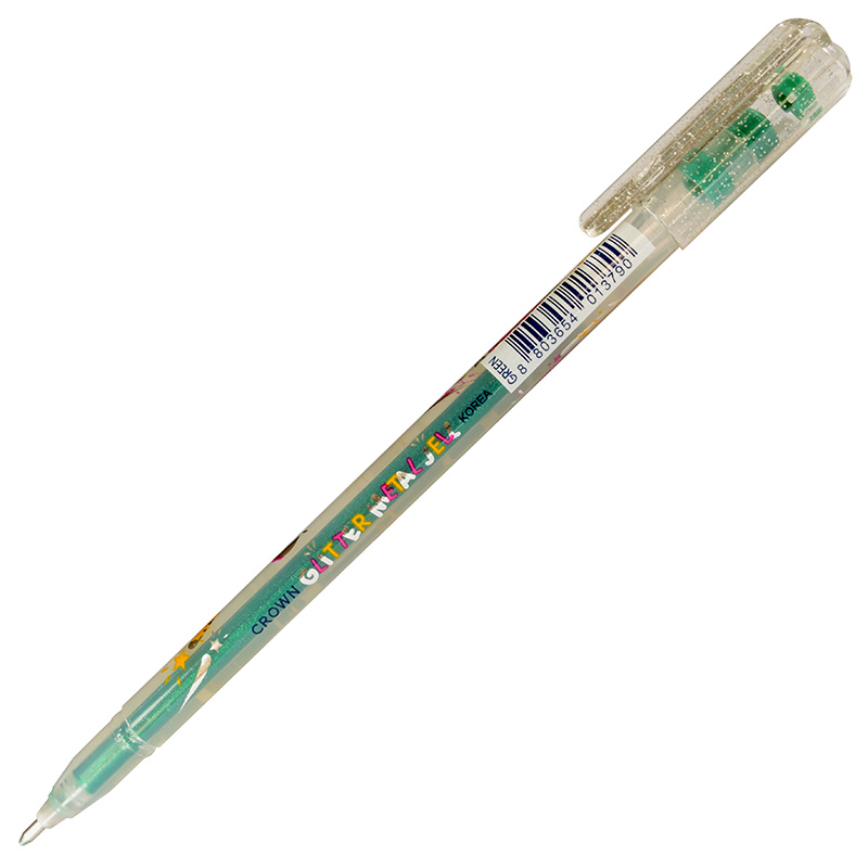 Ручка гелевая Crown "Glitter Metal Jell",  1,0 мм, зеленая с блестками — Абсолют
