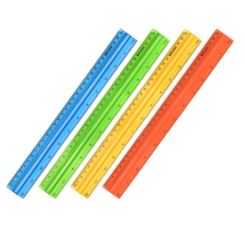 Линейка 30 см пласт. /с держателем./, Brauberg, прозр. неон, ассорти