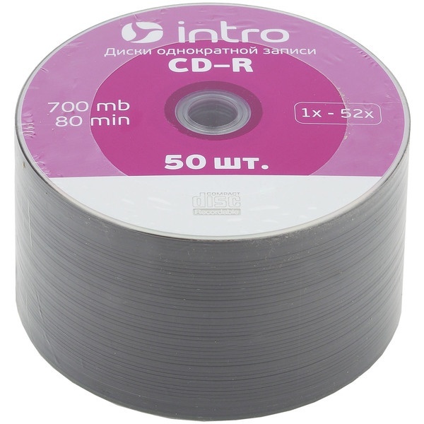 Диск CD-R "INTRO" Shrink 700Mb 52х  Cake Box 50 шт — Абсолют