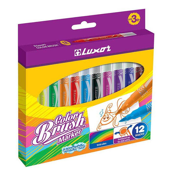 **Фломастеры 12 цв. "Luxor"Color Brush", кистев., смываем.,карт./12 **Фломастеры 12 цв. "Luxor"Color Brush", кистев., смываем.,карт./12