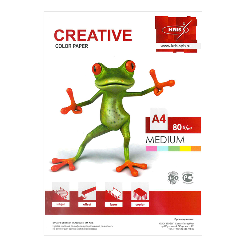 Набор цветной бумаги KRIS "Creative Medium", 5 цветов по 10 листов — Абсолют